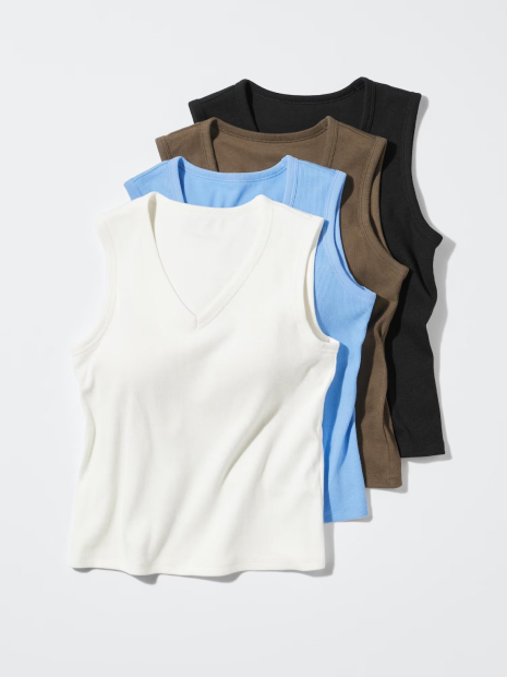 Женская майка UNIQLO со вшитыми чашками 1162033086 (Молочный S)