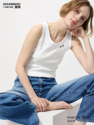 Майка в рубчик Uniqlo з вишивкою 1159858423 (Білий XS)