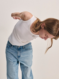 Майка в рубчик Uniqlo з вишивкою 1159858423 (Білий XS)