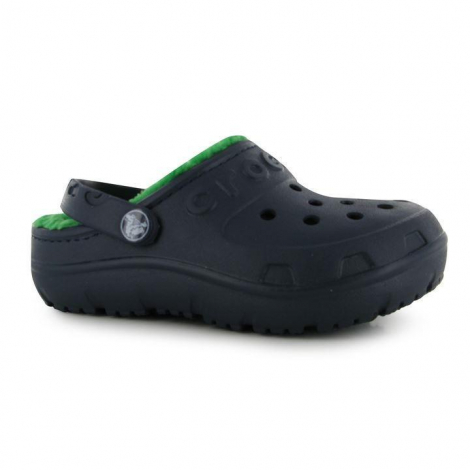 Черные детские клоги Crocs с зеленым мехом art600818 (размер EUR 22-23)