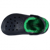 Черные детские клоги Crocs с зеленым мехом art600818 (размер EUR 22-23)