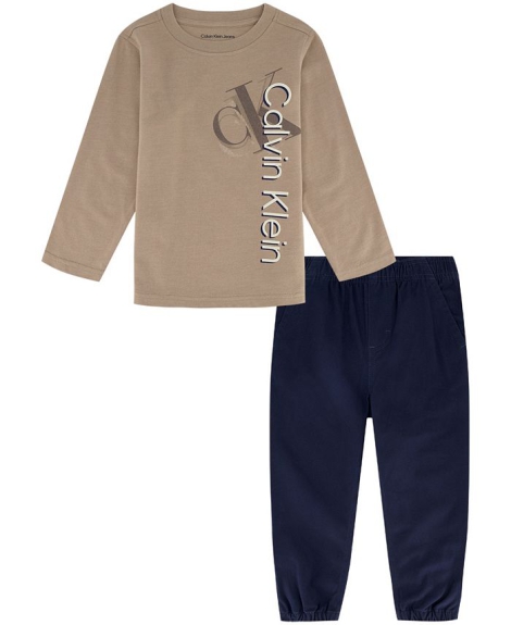 Дитячий костюм Calvin Klein лонгслів та штани 1159806830 (Бежевий/Синій, 7)