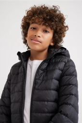 Детский пуховик H&M куртка с капюшоном 1159772744 (Черный, 146-152)