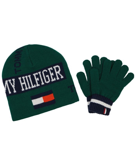 Дитячий в'язаний набір Tommy Hilfiger шапка та рукавички 1159800378 (Зелений, 8-16 років)