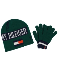 Детский вязаный набор Tommy Hilfiger шапка и перчатки 1159800378 (Зеленый, 8-16 year)