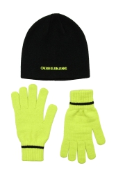 Детский вязаный набор Calvin Klein шапка и перчатки 1159805620 (Черный/Салатовый, 8-16)