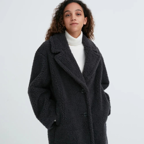 Плюшевое пальто Uniqlo Teddy на флисе 1159798762 (Серый, XS)