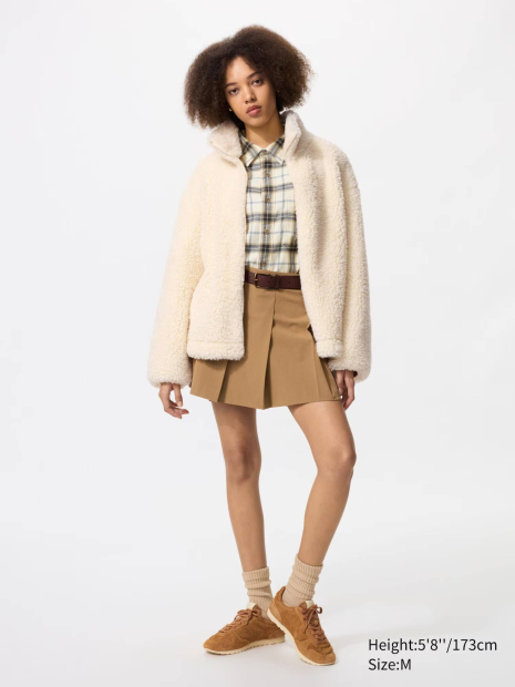 Куртка на молнии UNIQLO из искусственного меха 1159852027 (Молочный S)