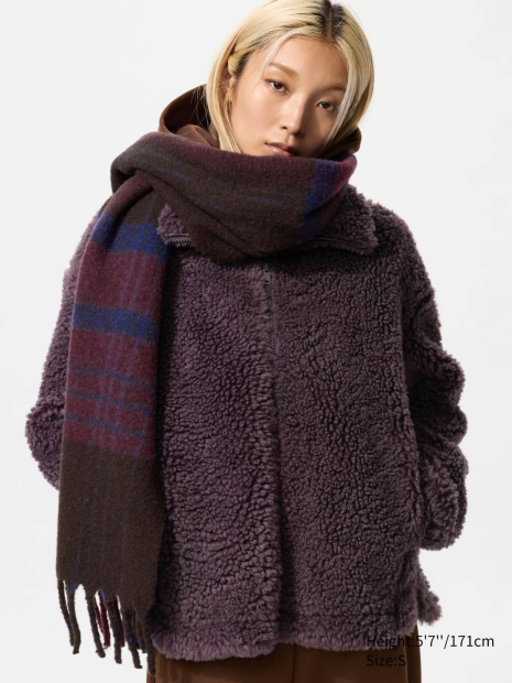 Куртка на молнии UNIQLO из искусственного меха 1159852029 (Фиолетовый L)