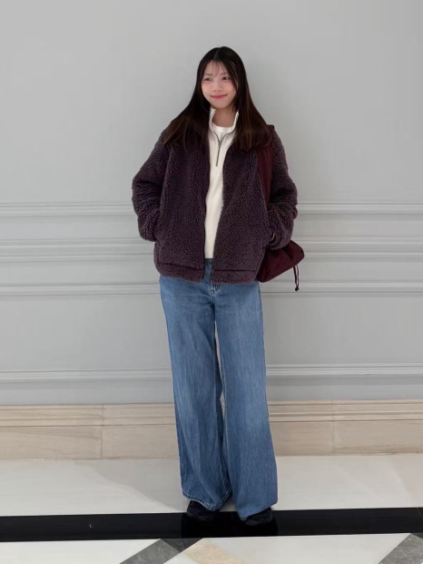 Куртка на молнии UNIQLO из искусственного меха 1159852029 (Фиолетовый L)