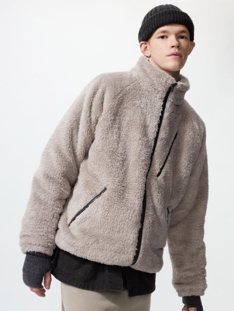 Хутряна куртка Uniqlo на блискавці 1159855351 (Бежевий XXL)