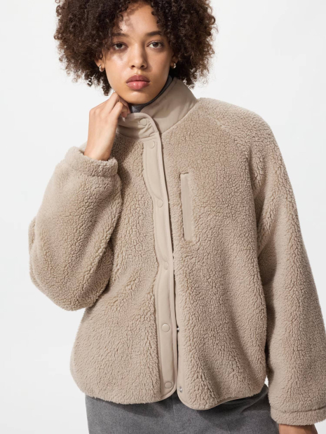 Куртка из искусственного меха Uniqlo на кнопках 1159865281 (Бежевый S)