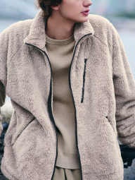 Хутряна куртка Uniqlo на блискавці 1159855351 (Бежевий XXL)