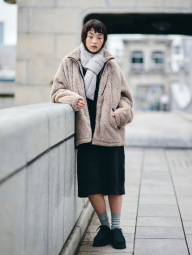 Хутряна куртка Uniqlo на блискавці 1159855351 (Бежевий XXL)