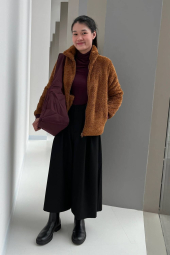 Куртка на молнии UNIQLO из искусственного меха 1159855561 (Коричневый S)