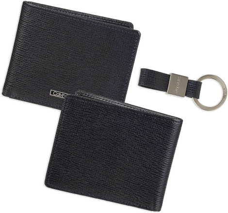 Мужской набор Calvin Klein кожаный кошелек и брелок для ключей 1159789409 (Черный, One size)