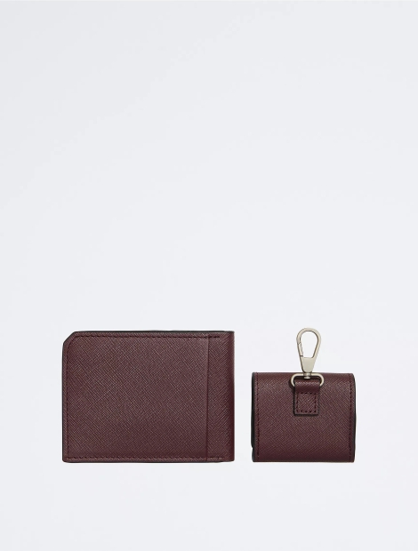 Чоловічий набір Calvin Klein гаманець та чохол для навушників 1159804592 (Бордовий, One size)