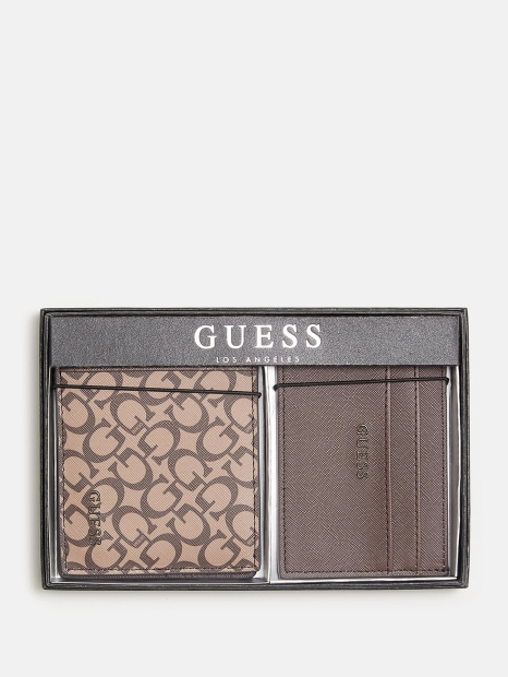 Мужской подарочный набор Guess кошелек и картхолдер 1159805479 (Коричневый, One size)