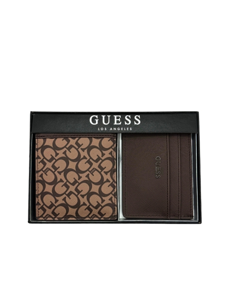 Мужской подарочный набор Guess кошелек и картхолдер 1159805479 (Коричневый, One size)