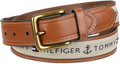 Мужской кожаный  ремень Tommy Hilfiger art124440 (Коричневый/Белый, размер 36)