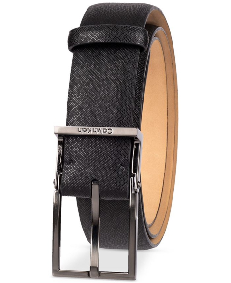 Стильный мужской кожаный ремень Calvin Klein с логотипом 1159809031 (Черный, 42-44)