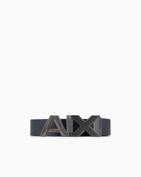 Мужской двусторонний кожаный ремень Armani Exchange с логотипом 1159826576 (Синий/Коричневый 36)