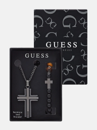 Комплект из цепочки с крестом из темного металла и браслета Guess 1159817306 (Серый One size)