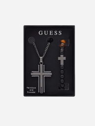 Комплект из цепочки с крестом из темного металла и браслета Guess 1159817306 (Серый One size)