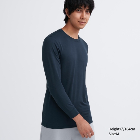 Мужской лонгслив UNIQLO с технологией HEATTECH 1159818583 (Синий L)