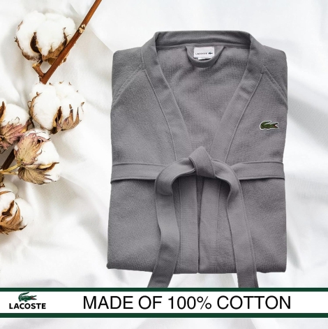 Махровый халат Lacoste с поясом 1159788922 (Серый, One size)