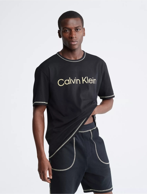 Чоловічі домашні футболки Calvin Klein з логотипом 1159797064 (Чорний, M)