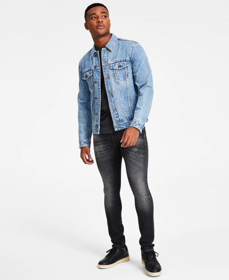 Мужская джинсовая куртка GUESS с металлическими заклепками 1159837406 (Синий S)