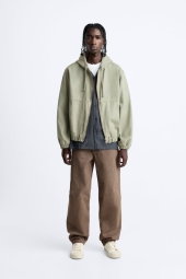 Мужская джинсовая куртка ZARA с капюшоном 1159802886 (Зеленый, M)