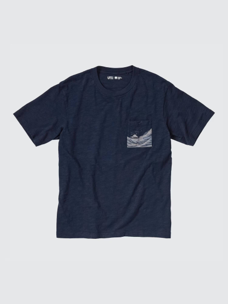Футболка UNIQLO с принтом Ukiyo-e 1159834142 (Синий L)