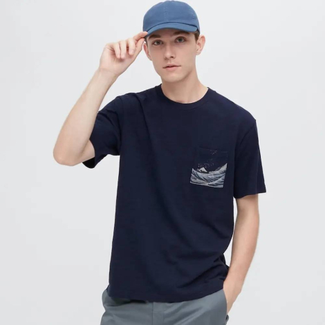 Футболка UNIQLO с принтом Ukiyo-e 1159834142 (Синий L)