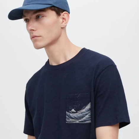 Футболка UNIQLO с принтом Ukiyo-e 1159834142 (Синий L)