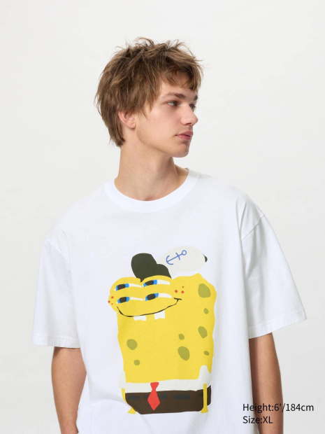 Футболка с принтом SpongeBob SquarePants UNIQLO 1159834478 (Белый XS)