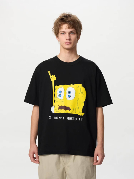 Футболка с принтом SpongeBob SquarePants UNIQLO 1159834482 (Черный XS)