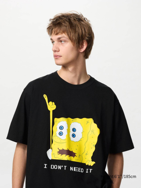 Футболка с принтом SpongeBob SquarePants UNIQLO 1159834482 (Черный XS)