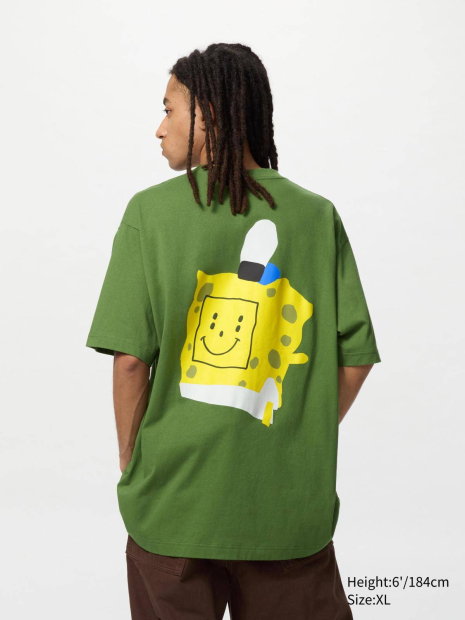 Футболка с принтом SpongeBob SquarePants UNIQLO 1159834491 (Зеленый XS)