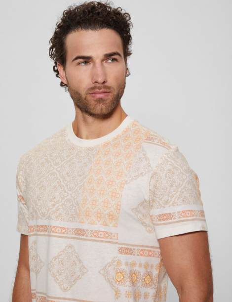 Мужская футболка Guess с принтом 1159837402 (Бежевый L)