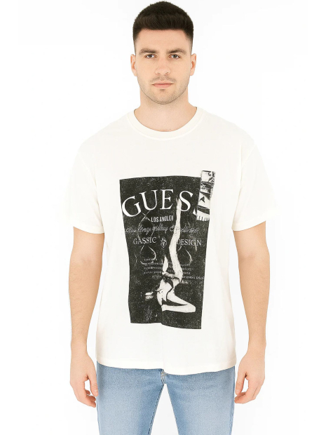 Чоловічі футболки Guess з принтом 1159837956 (Молочний M)