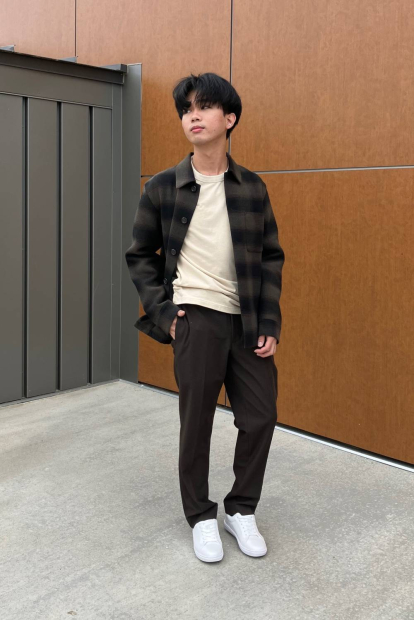 Куртка-рубашка в клетку UNIQLO на пуговицах 1159833048 (Коричневый M)