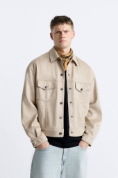 Куртка-рубашка ZARA из экозамши 1159800100 (Бежевый, XL)