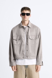 Куртка-рубашка ZARA из экозамши 1159801991 (Серый, XL)