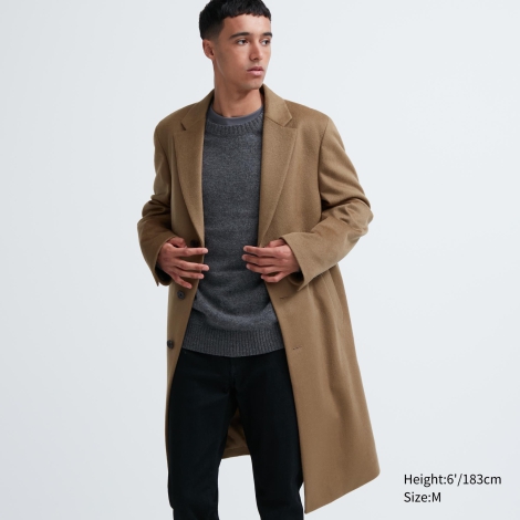 Теплое длинное пальто UNIQLO из полушерсти 1159802864 (Коричневый, XXL)