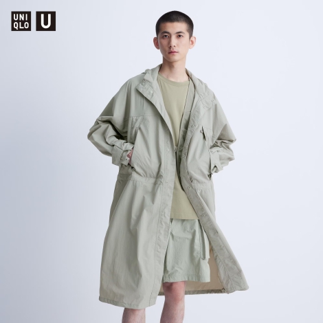 Легкое длинное пальто со скрытым капюшоном UNIQLO плащ 1159810862 (Серый, L)