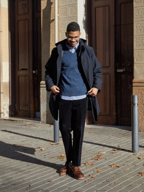 Мужская теплая куртка UNIQLO с капюшоном 1159833255 (Синий XXL)