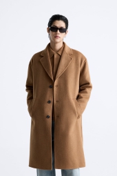 Полушерстяное пальто ZARA 1159798708 (Коричневый, XL)