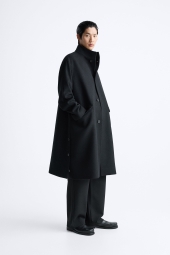 Полушерстяное пальто ZARA 1159800147 (Черный, M)